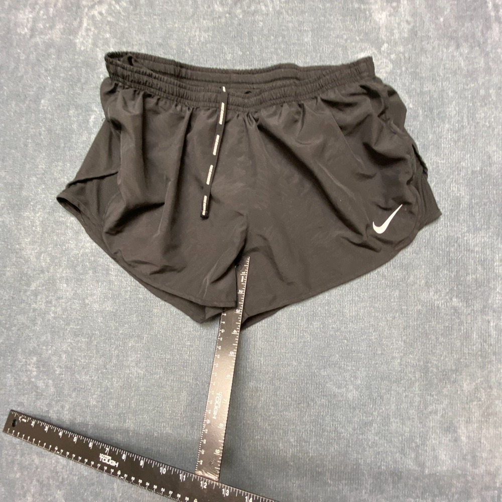 Nike Tempo Dri-Fit Running Shorts Womens Large Black Swoosh Logo Back Zip Sports - Picture 9 of 15